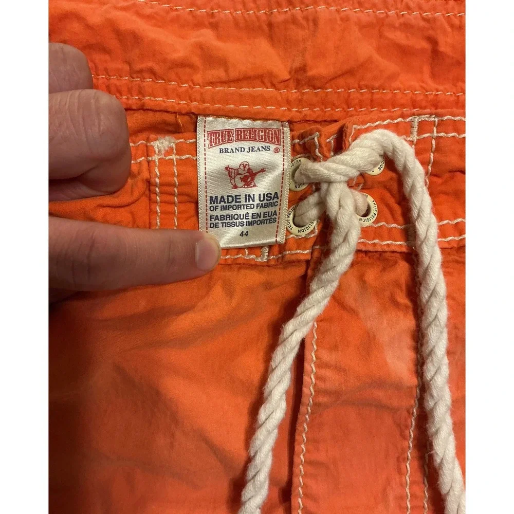 VTG USA Made True Religion Mens Orange Boardshorts Sz 44 Swim Trunks Color Block